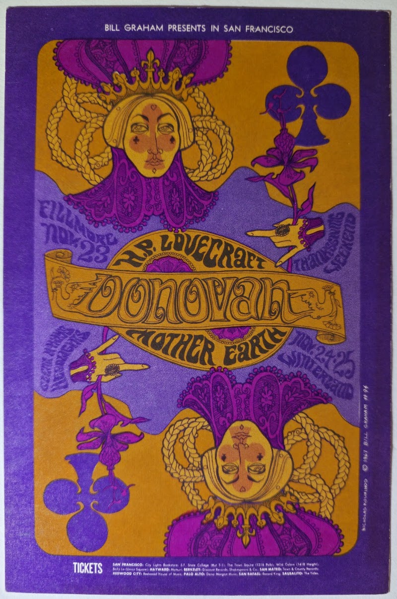 Donovan, H.P. Lovecraft, Mother Earth, The Fillmore by Nicholas Kouninos - November 23-25, 1967 - Vintage Handbill