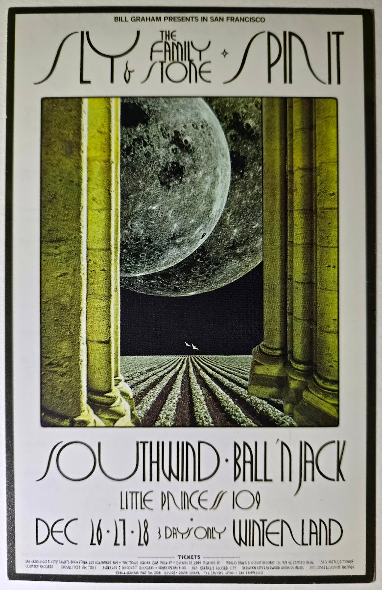 Sly & The Family Stone, Spirit, Southwind, Ballin' Jack, Winterland by David Singer - December 26-28, 1969 - Vintage Handbill