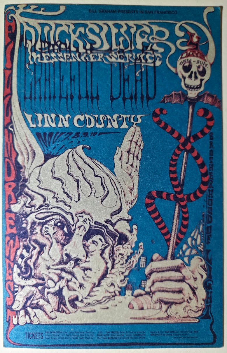 The Grateful Dead, Quicksilver Messenger Service, Linn County, The Fillmore West by Lee Conklin - November 7-10, 1968 - Vintage Postcard