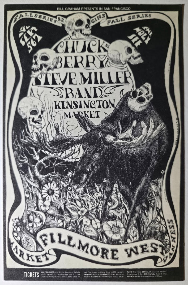 Chuck Berry, Steve Miller Band, Kensington Market, The Fillmore West by Lee Conklin - September 5-7, 1968 - Vintage Postcard