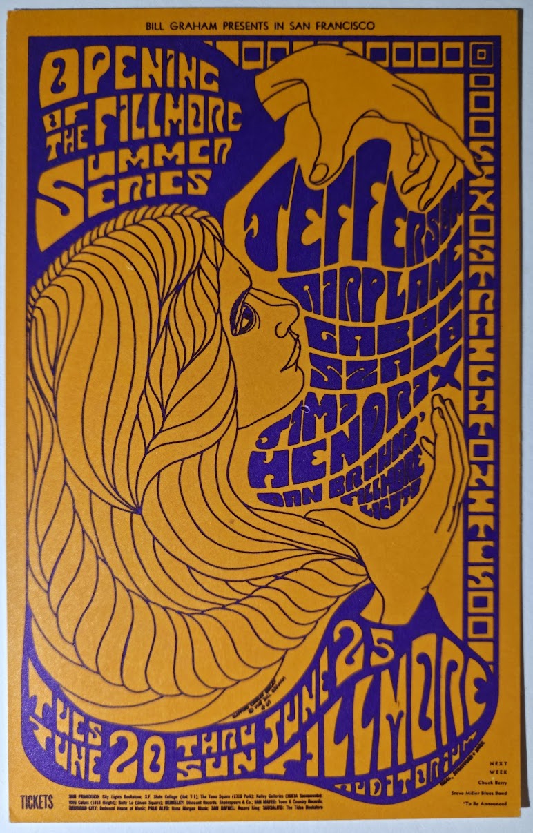 Jefferson Airplane, Jimi Hendrix, Babor Szabo, The Fillmore by Clifford Charles Seeley - June 20-25, 1967 - Vintage Postcard