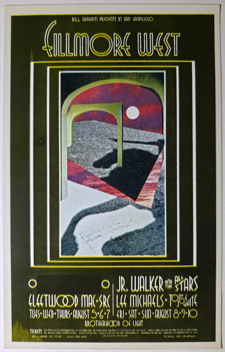 Fleetwood Mac, SRC, Junior Walker & the All-Stars, Lee Michaels, The Fillmore West by David Singer - August 5-10, 1969 - Vintage Handbill