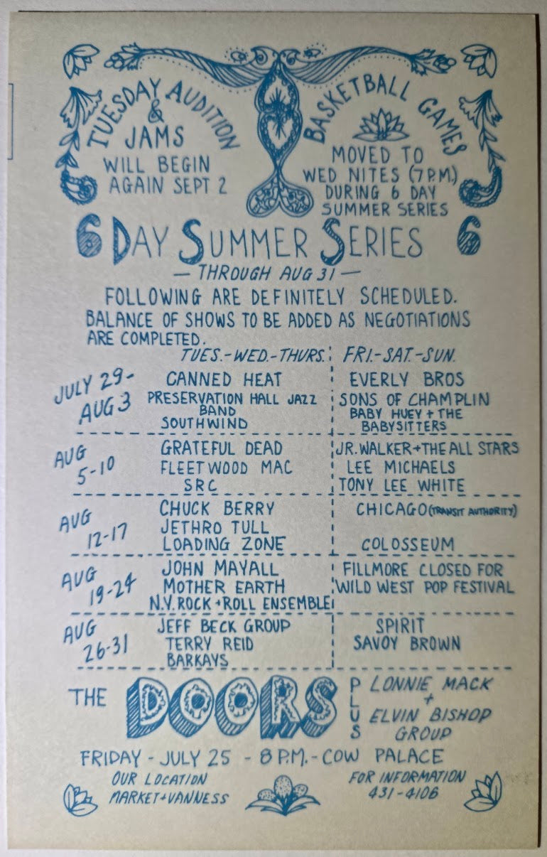 Fleetwood Mac, SRC, Junior Walker & the All-Stars, Lee Michaels, The Fillmore West by David Singer - August 5-10, 1969 - Vintage Handbill