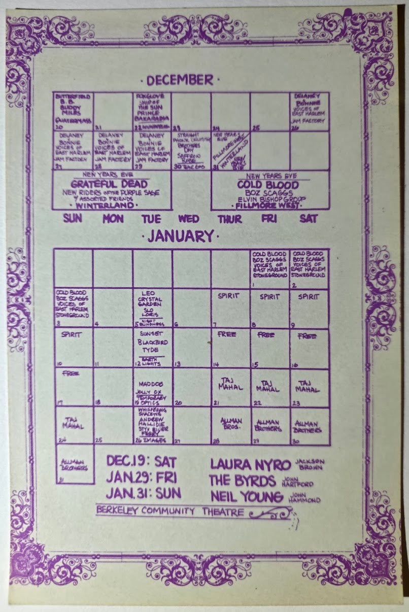 The Paul Butterfield Blues Band, Buddy Miles, The Incredible String Band, Ravi Shankar, The Fillmore West by Norman Orr - December 14-20, 1970 - Vintage Handbill
