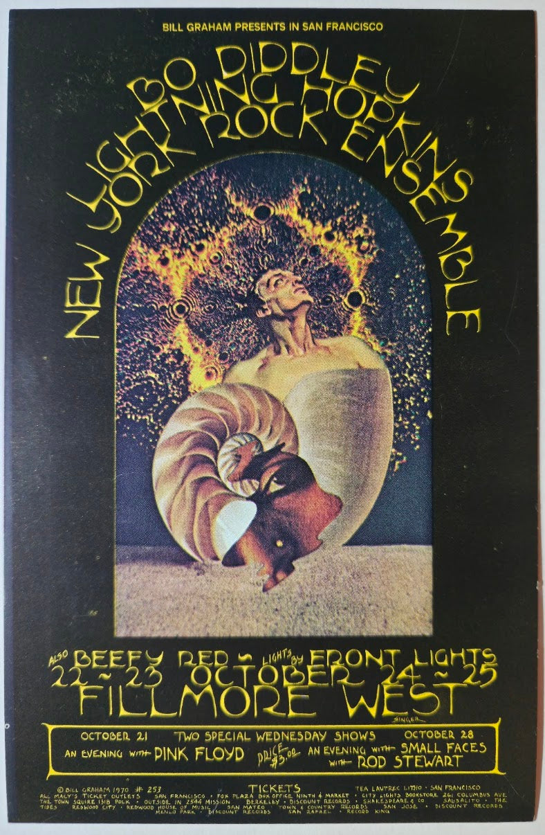 Bo Diddley, Lightnin' Hopkins, Pink Floyd, The Small Faces, The Fillmore by David Singer - October 22-25, 1970 - Vintage Handbill