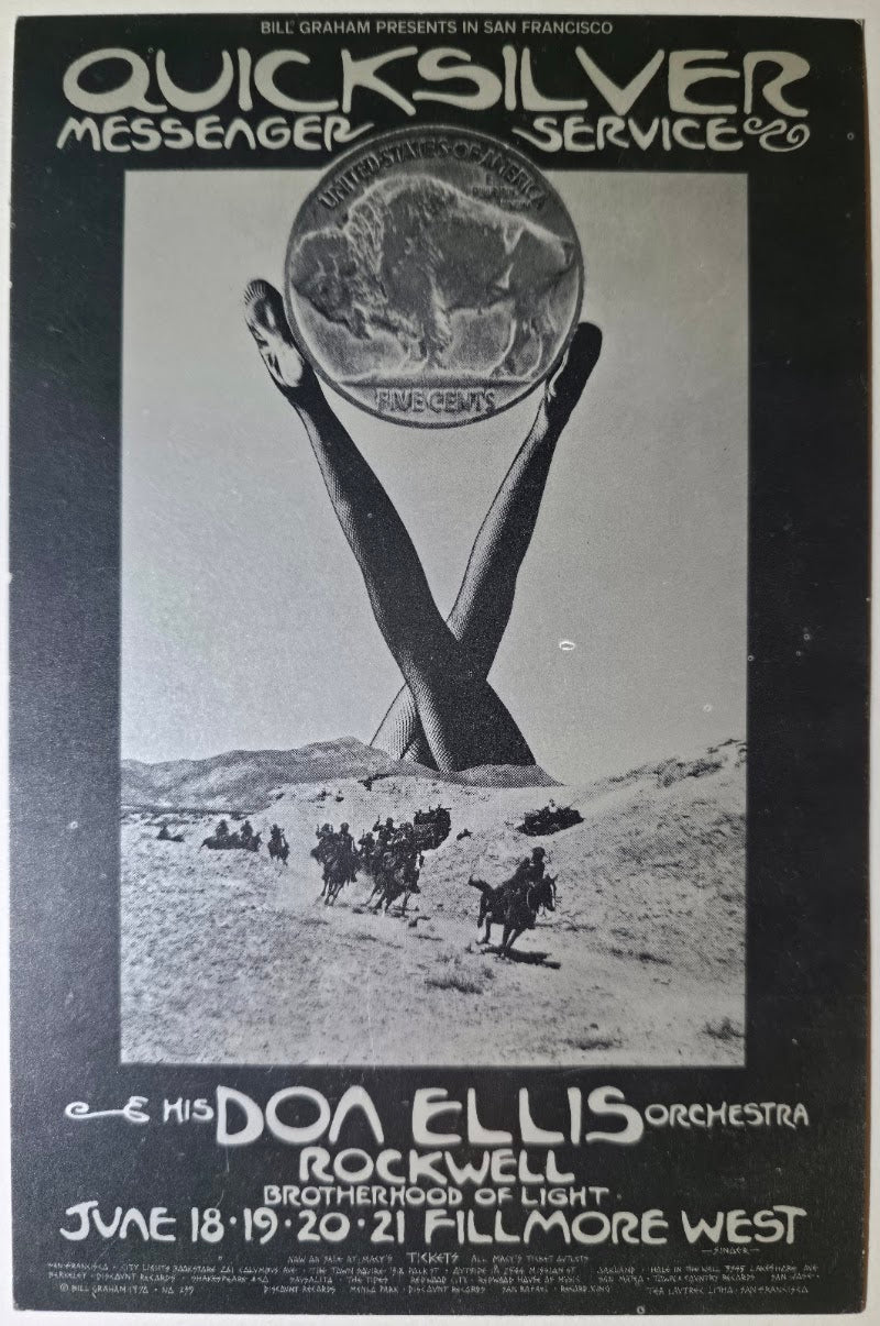 Quicksilver Messenger Service, Sha Na Na, Rockwell, The Fillmore West by David Singer - June 18-21, 1970 - Vintage Handbill