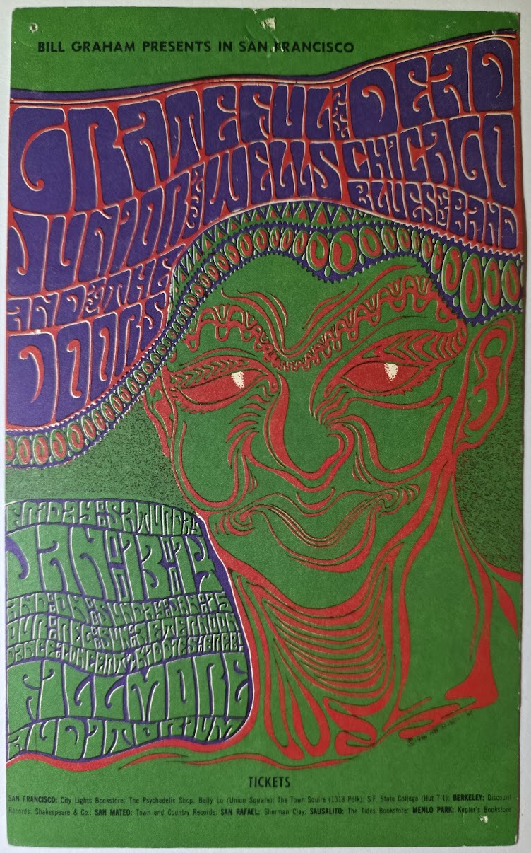 The Grateful Dead, The Doors, Junior Wells & His Chicago Blues Band, The Fillmore by Wes Wilson - January 13, 1967 - Vintage Handbill