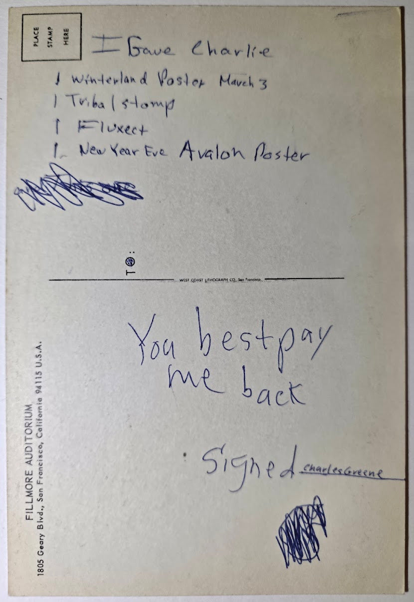 Jefferson Airplane, Jimmy Reed, John Lee Hooker, The Fillmore, Winterland by Wes Wilson - March 10-12, 1967 - Vintage Postcard