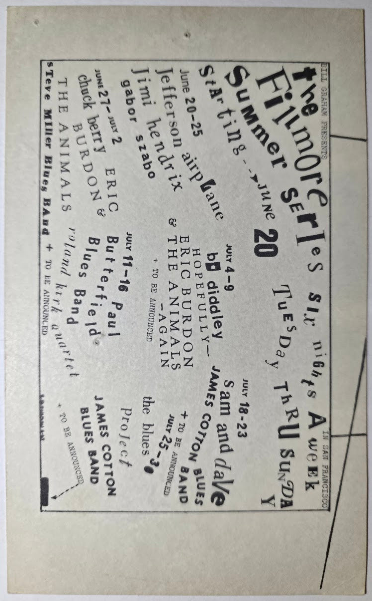 Jimi Hendrix, Jefferson Airplane, The Fillmore by Clifford Charles Seeley - June 20-25, 1967 - Vintage Handbill