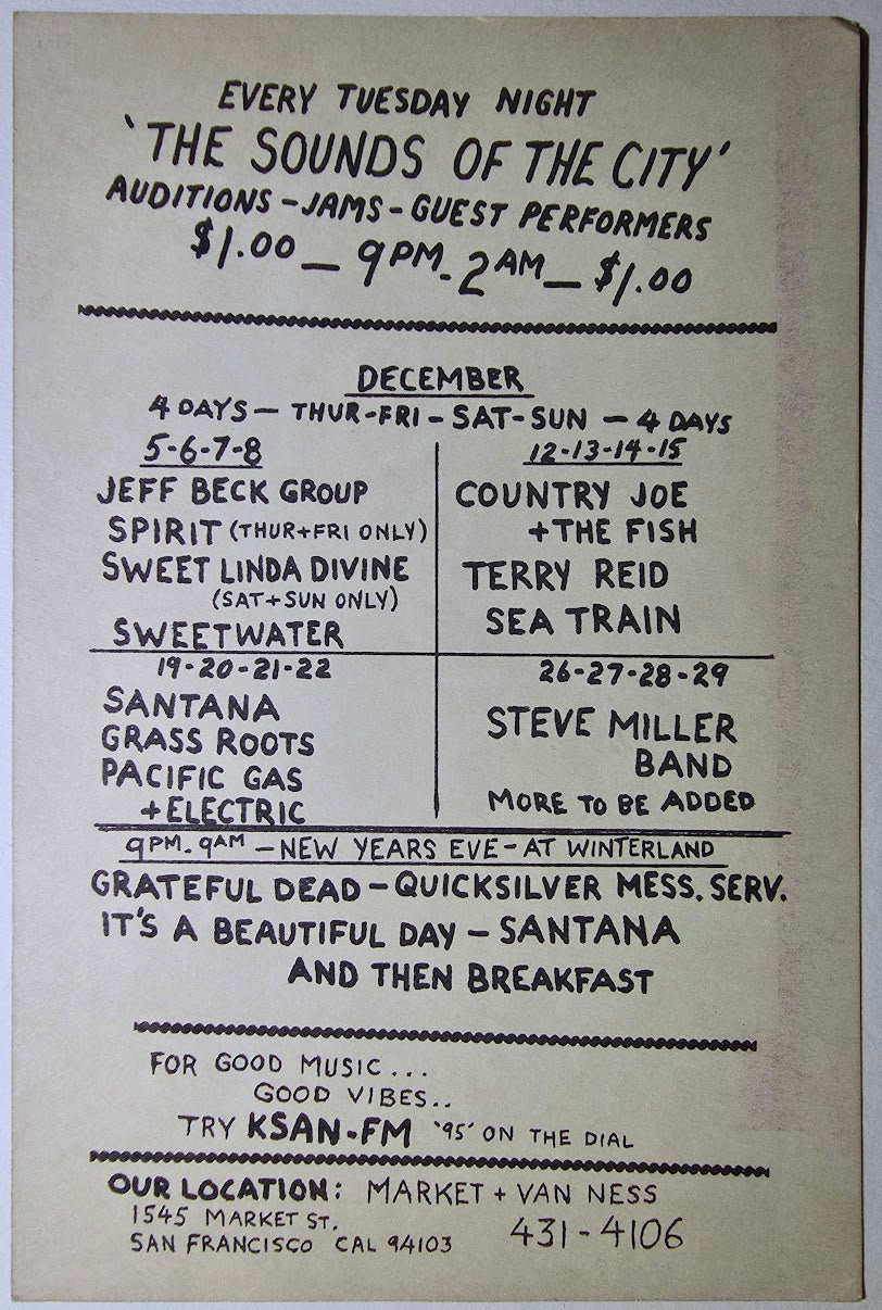 Jeff Beck Group, Spirit, Sweetwater, The Fillmore by Lee Conklin - December 5-8, 1968 - Vintage Handbill