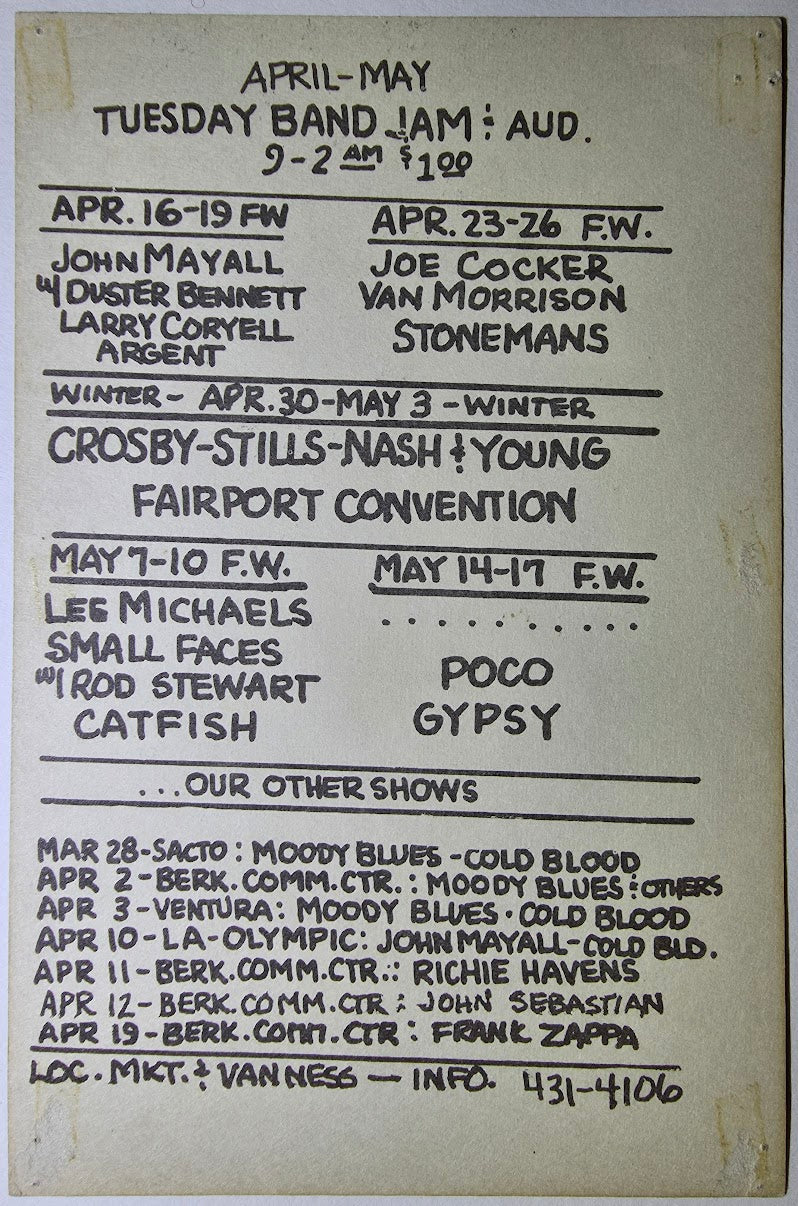 The Grateful Dead, Miles Davis Quintet, Stone The Crows, The Fillmore West by David Singer - April 9-12, 1970 - Vintage Postcard