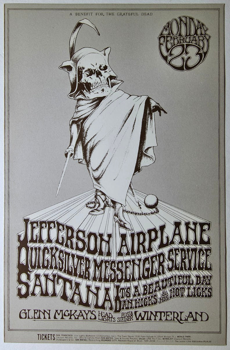 Jefferson Airplane, Quicksilver Messenger Service, Santana, It's A Beautiful Day, Winterland by Randy Tuten - February 23, 1970 - Vintage Handbill
