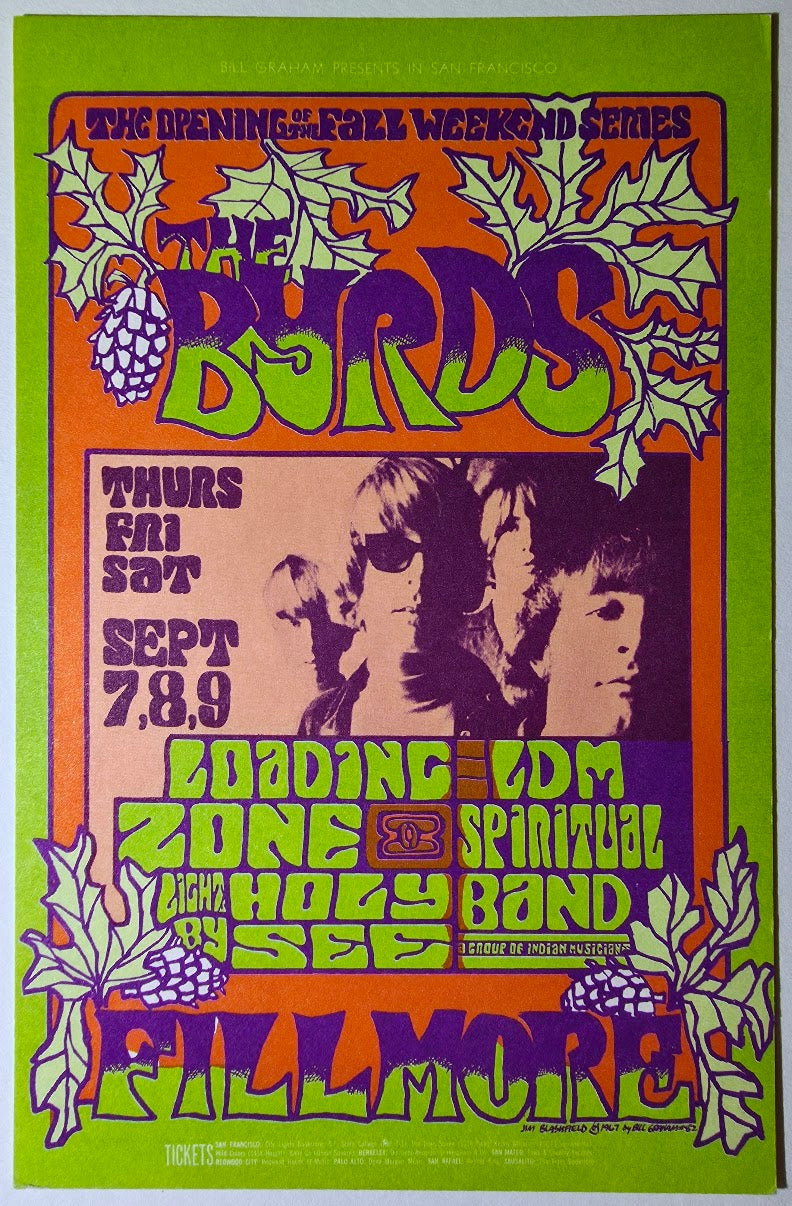The Byrds, The Loading Zone, The LDM Spiritual Band, The Fillmore by Jim Blashfield - September 7-9, 1967 - Vintage Postcard