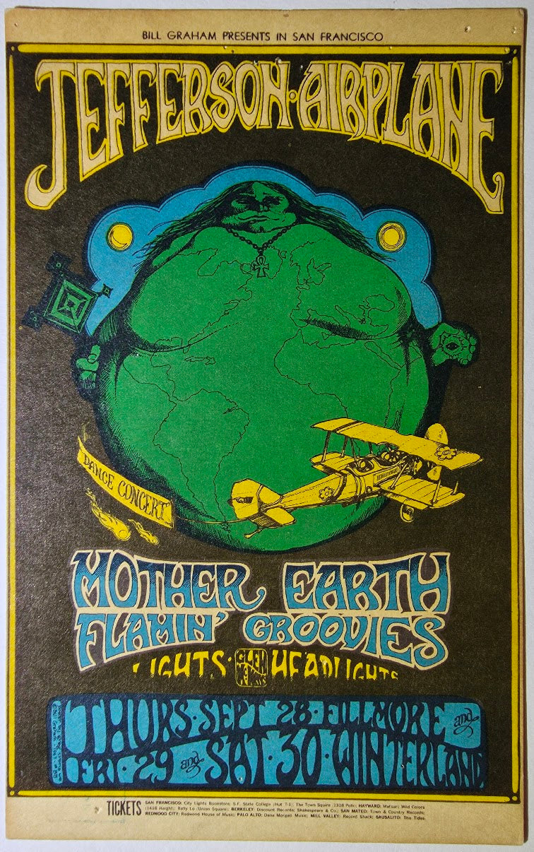 Jefferson Airplane, Mother Earth, The Flamin' Groovies, The Fillmore, Winterland by Greg Irons - September 28-30, 1967 - Vintage Postcard