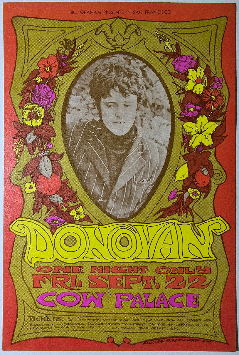 Donovan, Cow Palace by Bonnie MacLean - September 22, 1967 - Vintage Postcard