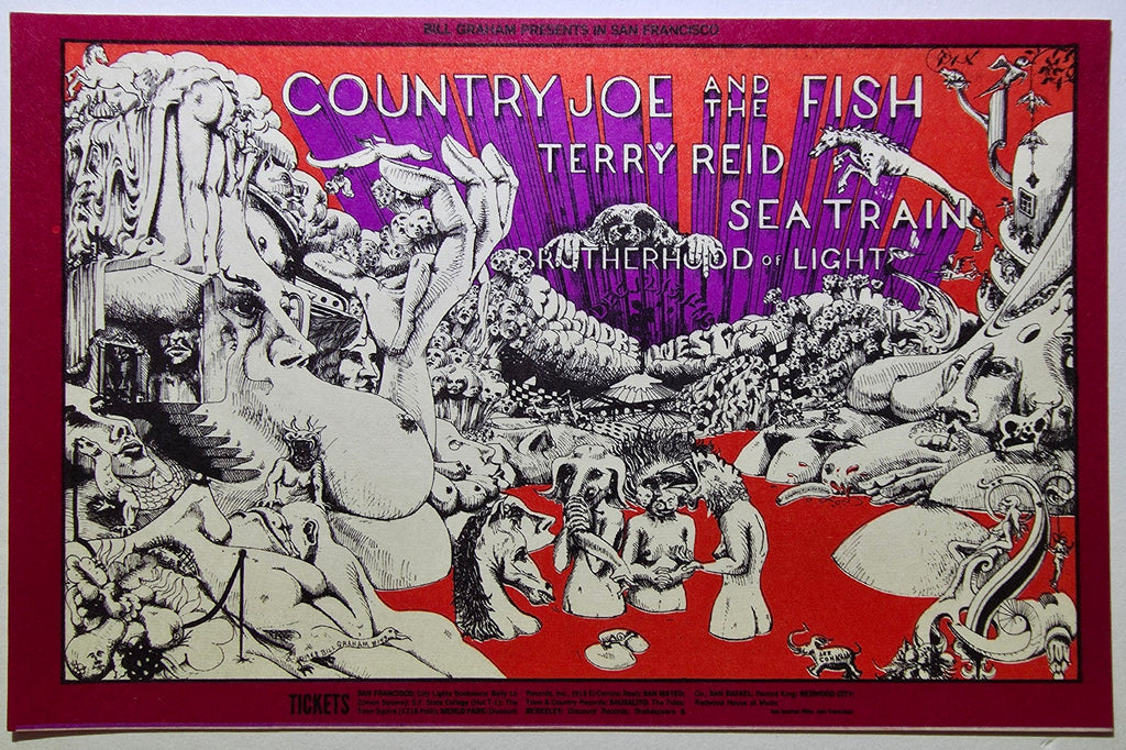 Country Joe & The Fish, Terry Reid, Seatrain, The Fillmore West by Lee Conklin - December 12-15, 1968 - Vintage Postcard