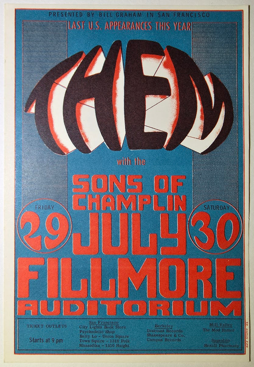 Them, The Sons Of Champlin, The Fillmore by Wes Wilson - July 29-30, 1966 - Vintage Postcard