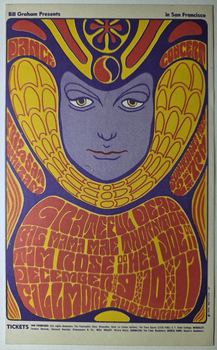 The Grateful Dead, Big Mama Mae Thornton, Tim Rose, The Fillmore. by Wes Wilson - December 9-11, 1966 - Vintage Handbill