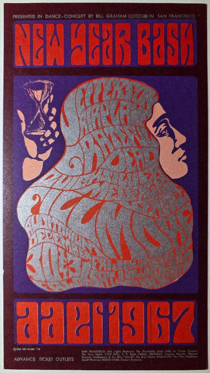 Jefferson Airplane, The Grateful Dead, Quicksilver Messenger Service, The Fillmore by Wes Wilson - December 31, 1966 - Vintage Handbill