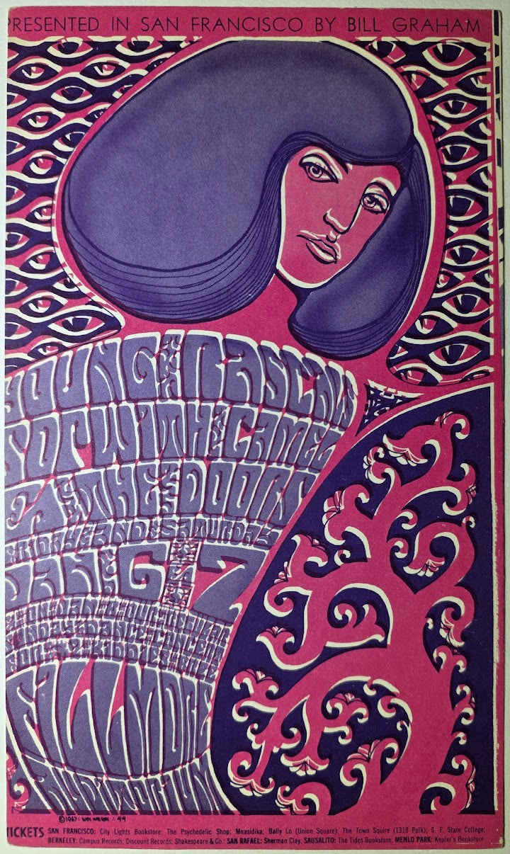 The Doors, Sopwith Camel, The Young Rascals, The Fillmore by Wes Wilson - January 6-7, 1967 - Vintage Handbill