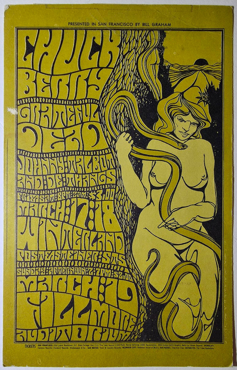 Chuck Berry, The Grateful Dead, The Fillmore by Wes Wilson - March 19, 1967 - Vintage Postcard - 1st