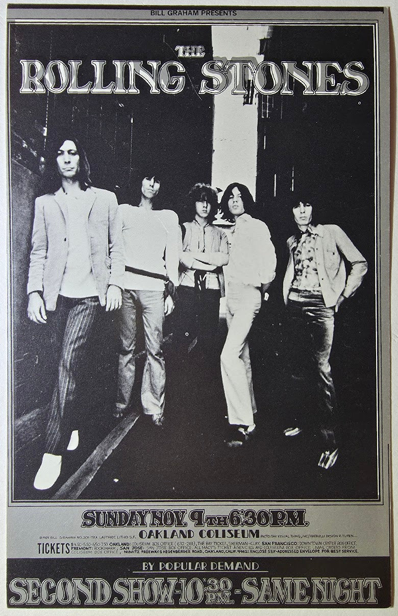 The Rolling Stones, Oakland Coliseum Arena by Randy Tuten, Ron Raffaelli - November 9, 1969 - Vintage Handbill
