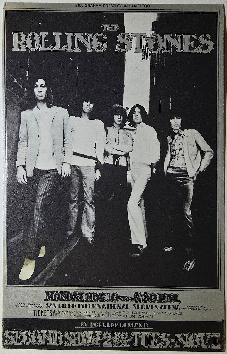 The Rolling Stones, San Diego Sports Arena by Randy Tuten, Ron Raffaelli - November 10, 1969 - Vintage Handbill