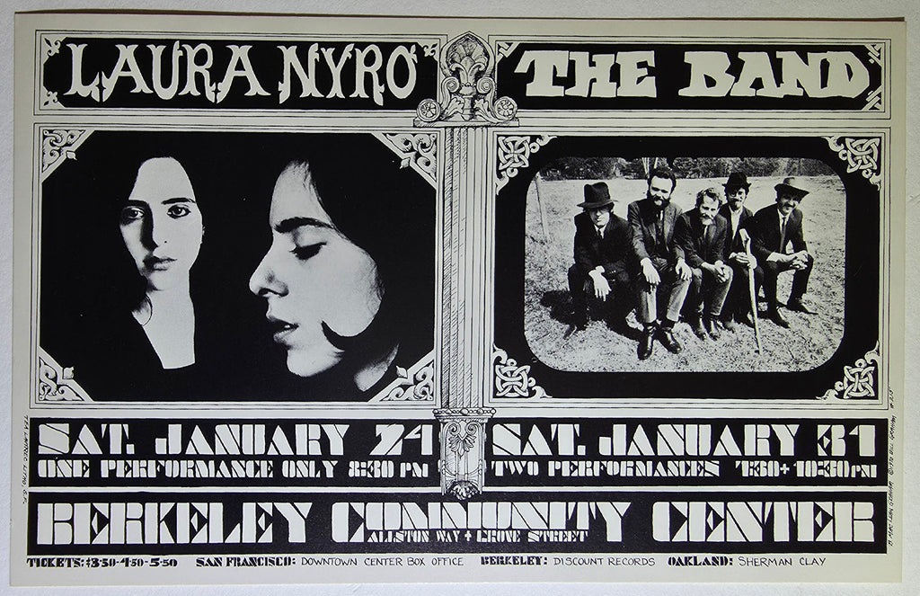 The Band, Laura Nyro, Berkeley Community Theatre by Bonnie MacLean - January 24, 31, 1970 - Vintage Handbill