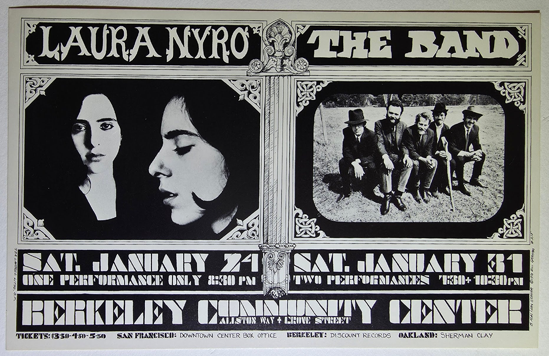 The Band, Laura Nyro, Berkeley Community Theatre by Bonnie MacLean - January 24, 31, 1970 - Vintage Handbill