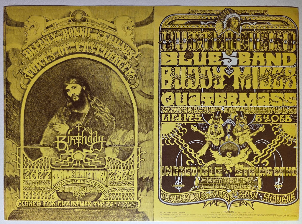 Butterfield Blues Band, Buddy Miles, The Incredible String Band, Ravi Shankar, The Fillmore West by Norman Orr - December 14-16, 26-28, 1970 - Vintage Handbill