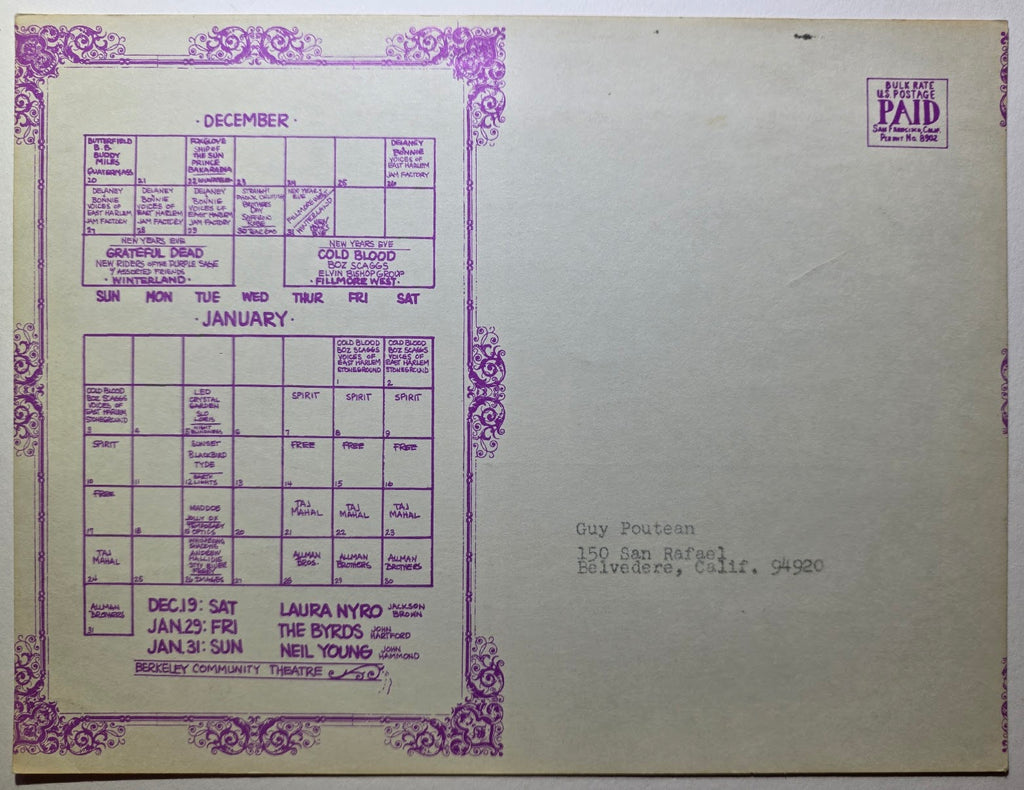 Butterfield Blues Band, Buddy Miles, The Incredible String Band, Ravi Shankar, The Fillmore West by Norman Orr - December 14-16, 26-28, 1970 - Vintage Handbill