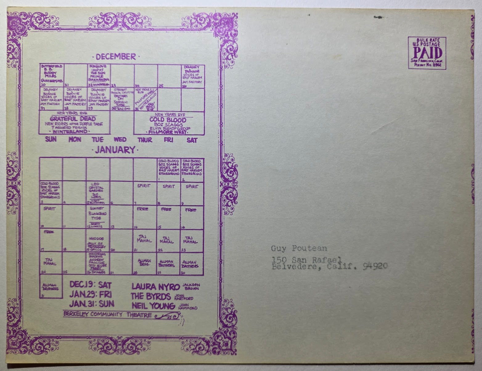 Butterfield Blues Band, Buddy Miles, The Incredible String Band, Ravi Shankar, The Fillmore West by Norman Orr - December 14-16, 26-28, 1970 - Vintage Handbill