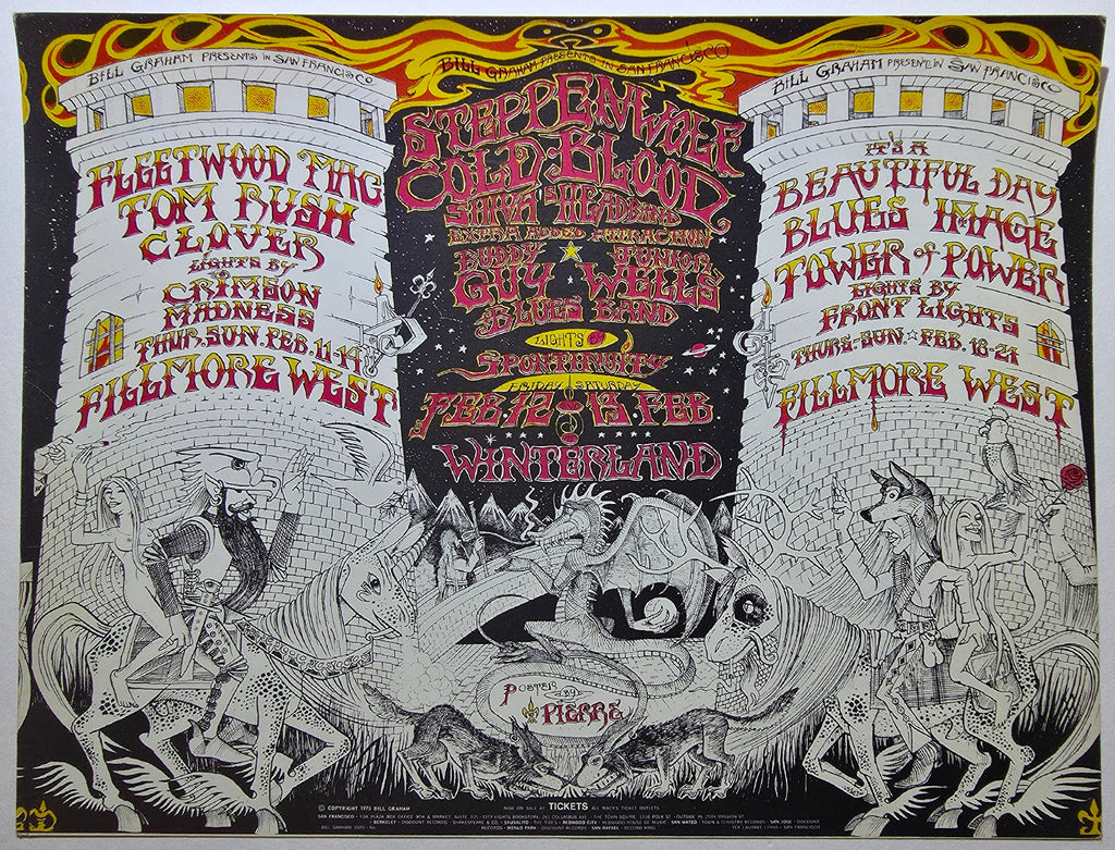 Fleetwood Mac, Steppen Wolf, Cold Blood, The Fillmore West by Jake Pierre - February 11-14, 18-24, 1971 - Vintage Handbill/Postcard