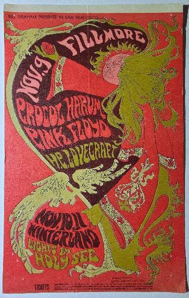Pink Floyd, Procol Harum, H.P. Lovecraft, The Fillmore by Nicholas Kouninos - November 9-11, 1967 - Vintage Postcard