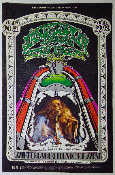 Janis Joplin, Savoy Brown, Aum, Winterland by Randy Tuten, D. Bread - March 20-23, 1969 - Vintage Postcard