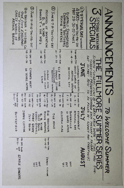 The Yardbirds, It's A Beautiful Day, Cecil Taylor, The Fillmore by Lee Conklin - May 23-25, 1968 - Vintage Handbill