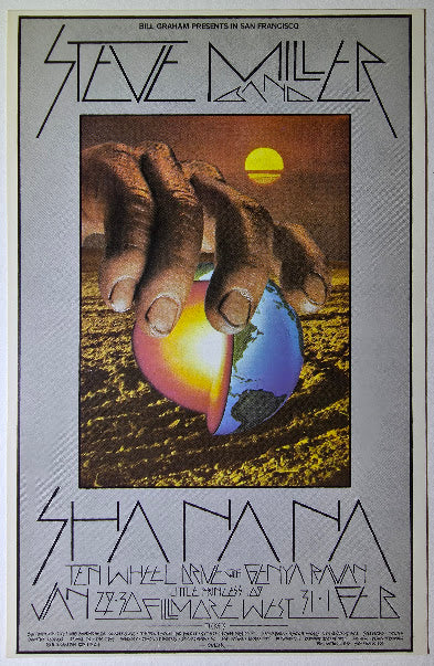Steve Miller Band, Sha Na Na, The Fillmore West by David Singer - January 29-February 1, 1970 - Vintage Handbill