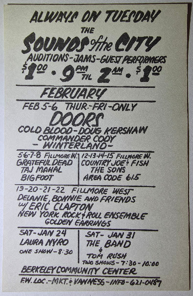 Steve Miller Band, Sha Na Na, The Fillmore West by David Singer - January 29-February 1, 1970 - Vintage Handbill