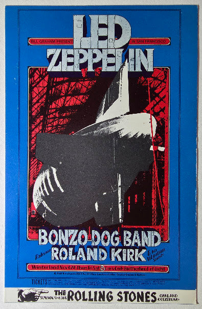 Led Zeppelin, The Bonzo Dog Band, The Rolling Stones, Winterland by Randy Tuten - November 6-8, 1969 - Vintage Handbill