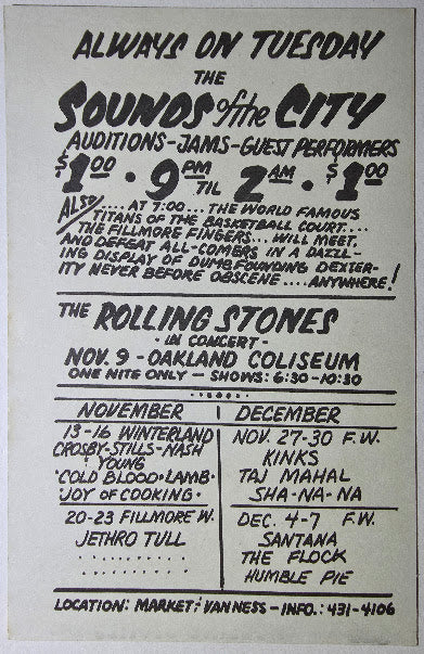 Led Zeppelin, The Bonzo Dog Band, The Rolling Stones, Winterland by Randy Tuten - November 6-8, 1969 - Vintage Handbill