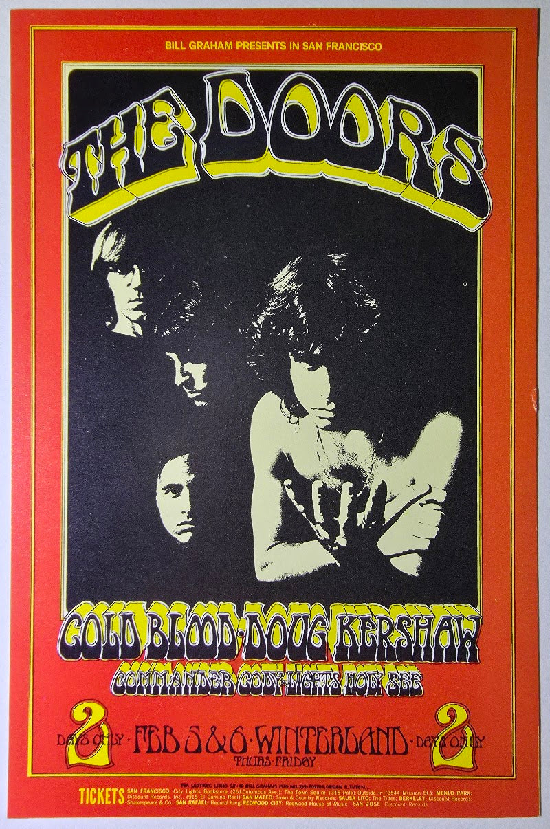 The Doors, Cold Blood, Doug Kershaw, Commander Cody, Winterland by Randy Tuten - February 5-6, 1970 - Vintage Handbill