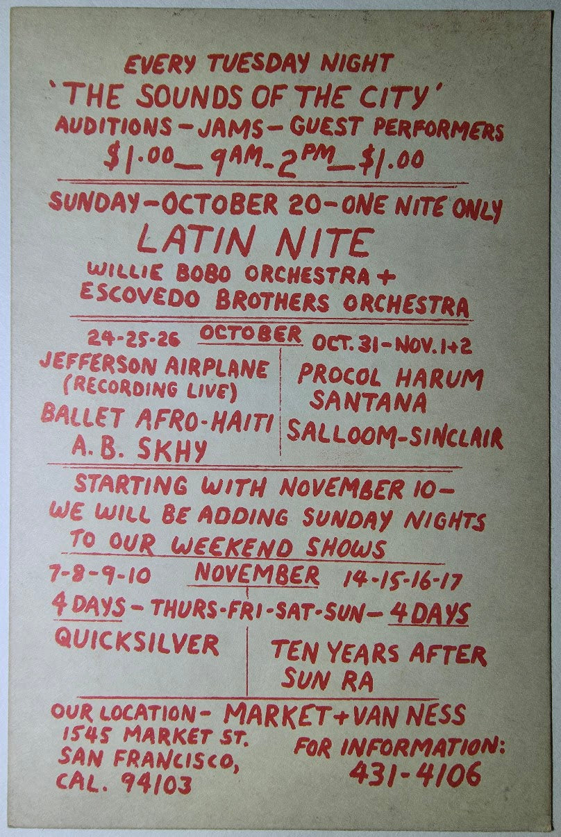 Jefferson Airplane, Ballet Afro-Haiti, A.B. Skhy, The Fillmore West by Lee Conklin - October 24-26, 1968 - Vintage Handbill