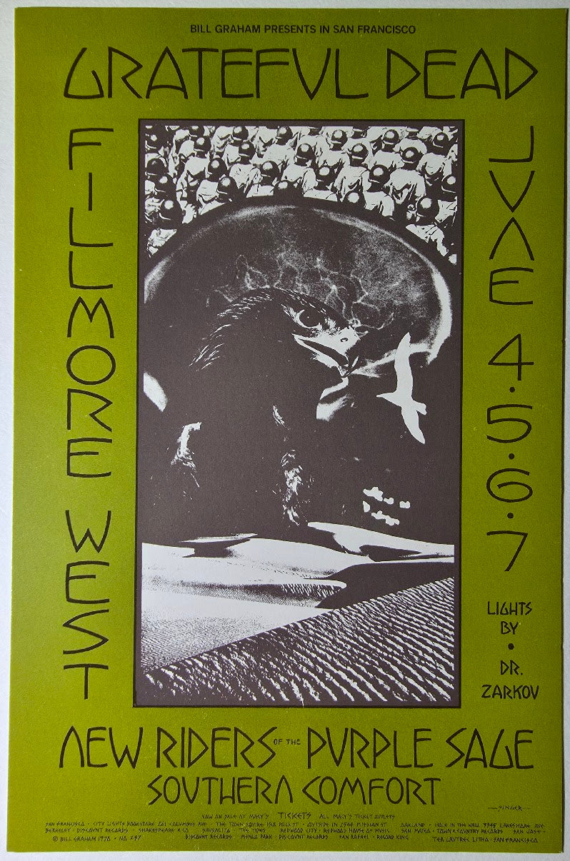 The Grateful Dead, New Riders Of The Purple Sage, Southern Comfort, The Fillmore West by David Singer - June 4-7, 1970 - Vintage Handbill