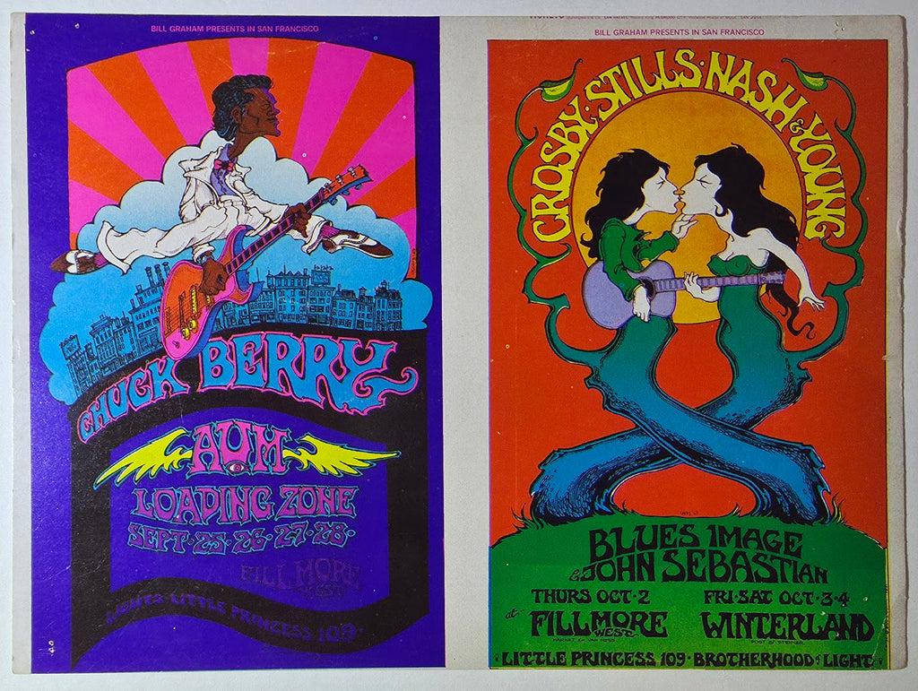 Chuck Berry, Aum, Tghe Loading Zone, Crosby, Stills, Nash & Young, Blues Image, John Sebastian, The Fillmore West, Winterland (Uncut) by Greg Irons - September 25-28, October 2-4, 1969 - Vintage Uncut Postcard