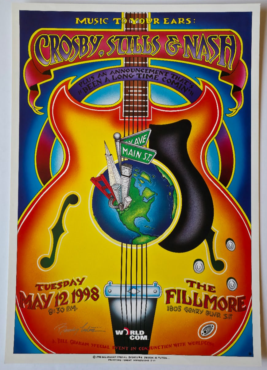 BGSE-6 Crosby Stills & Nash, (Signed by Tuten) The Fillmore by Randy Tuten - May 12, 1998 - San Francisco, Fillmore Gig Print