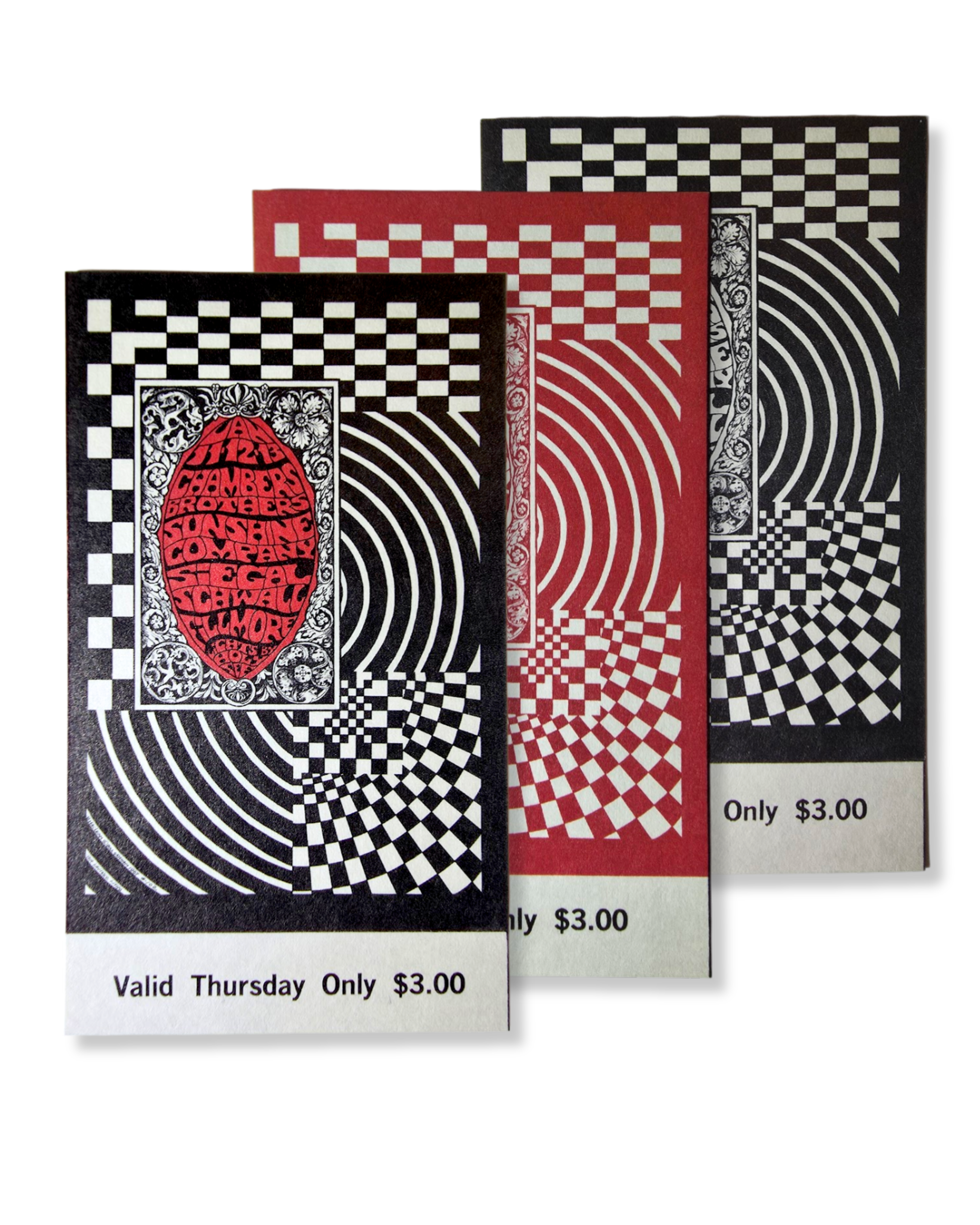 Vintage Ticket Bundle - 3 Night Run - Chambers Brothers, The Sunshine Company, Siegel Schwall Band by Bonnie MacLean - January 11-13, 1968 - The Fillmore