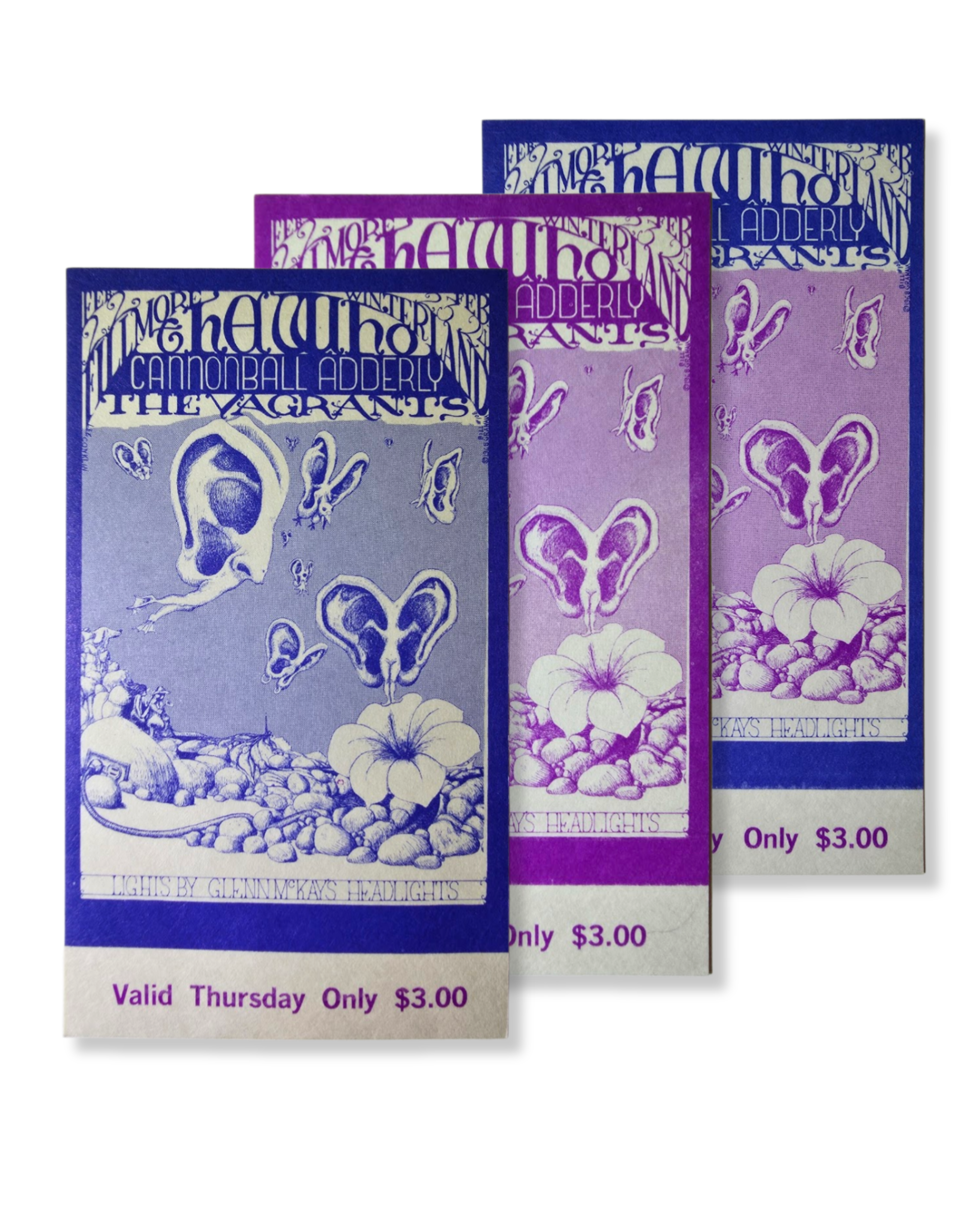 Vintage Ticket Bundle - 3 Night Run - Big Brother & The Holding Co, Electric Flag, The Youngbloods by Jack Hatfield, Louis Sozzi - February 22-24, 1968 - The Fillmore