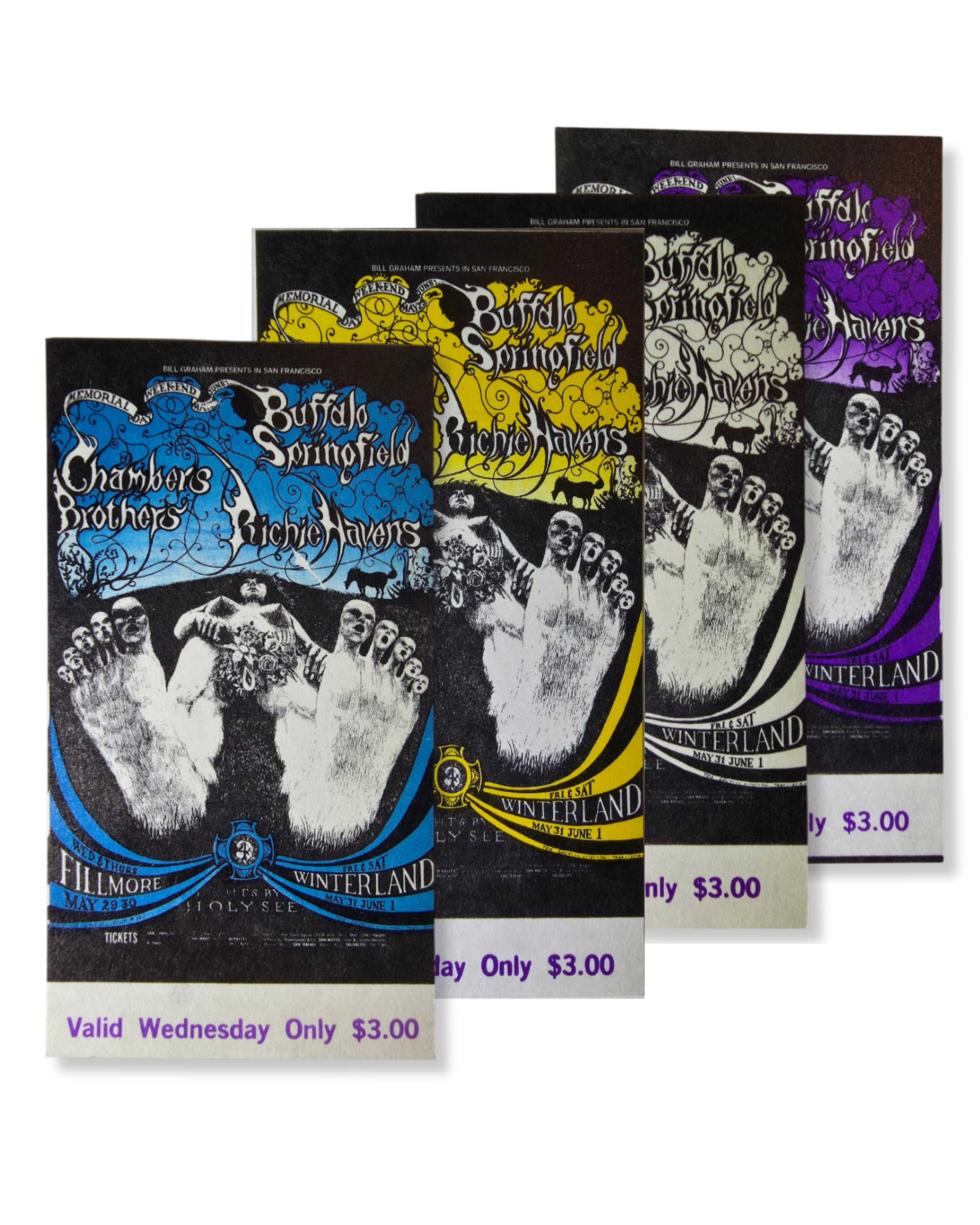 Vintage Ticket Bundle - 4 Night Run - Buffalo Springfield, The Chambers Brothers, Richie Havens, Winterland by Lee Conklin - May 29-June 1, 1968 - The Fillmore - Winterland