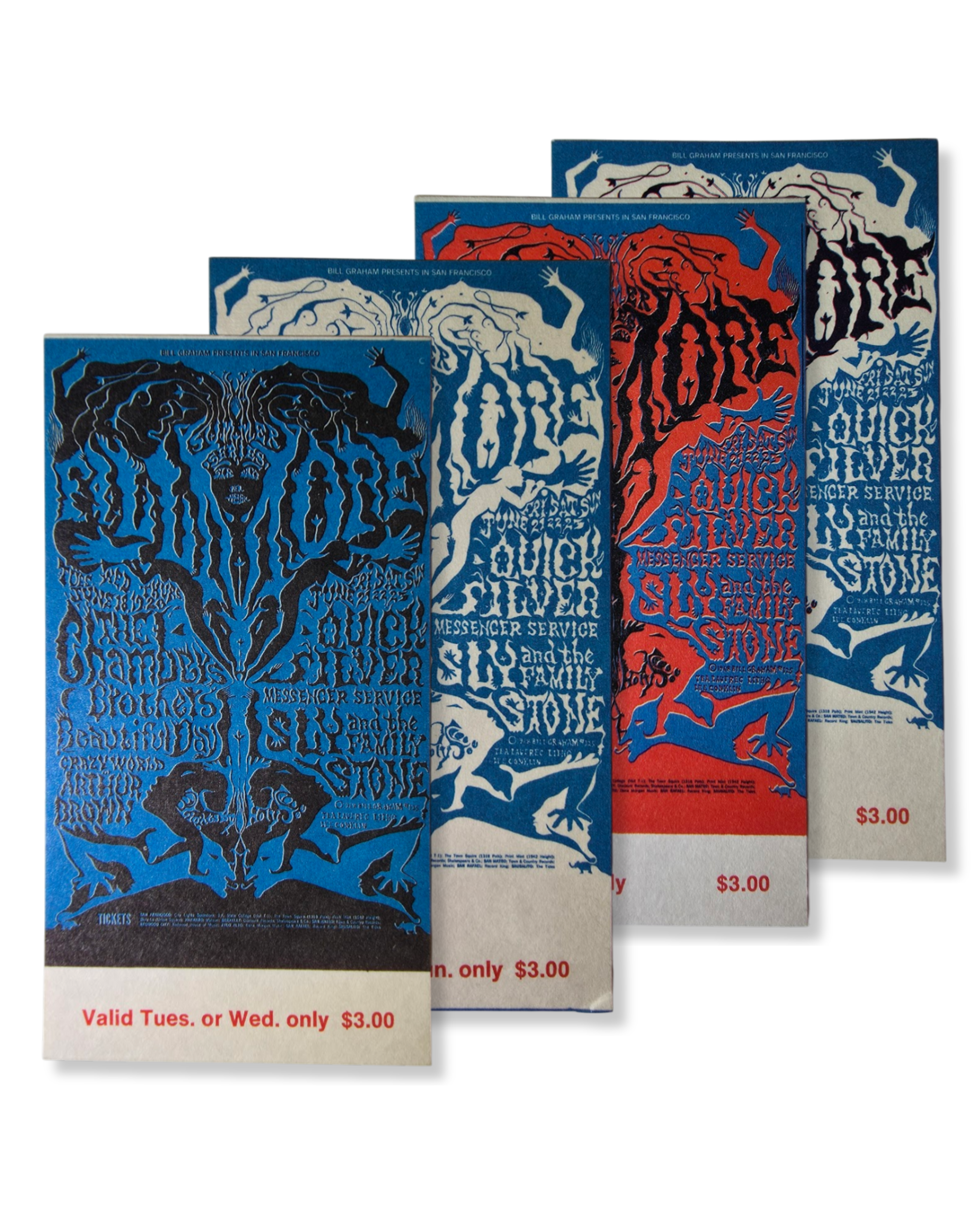 Vintage Ticket Bundle - 4 Night Run - The Chambers Brothers, Quicksilver Messenger Service, It's A Beautiful Day, Sly & The Family Stone by Lee Conklin - June 18-21, 1968 - The Fillmore