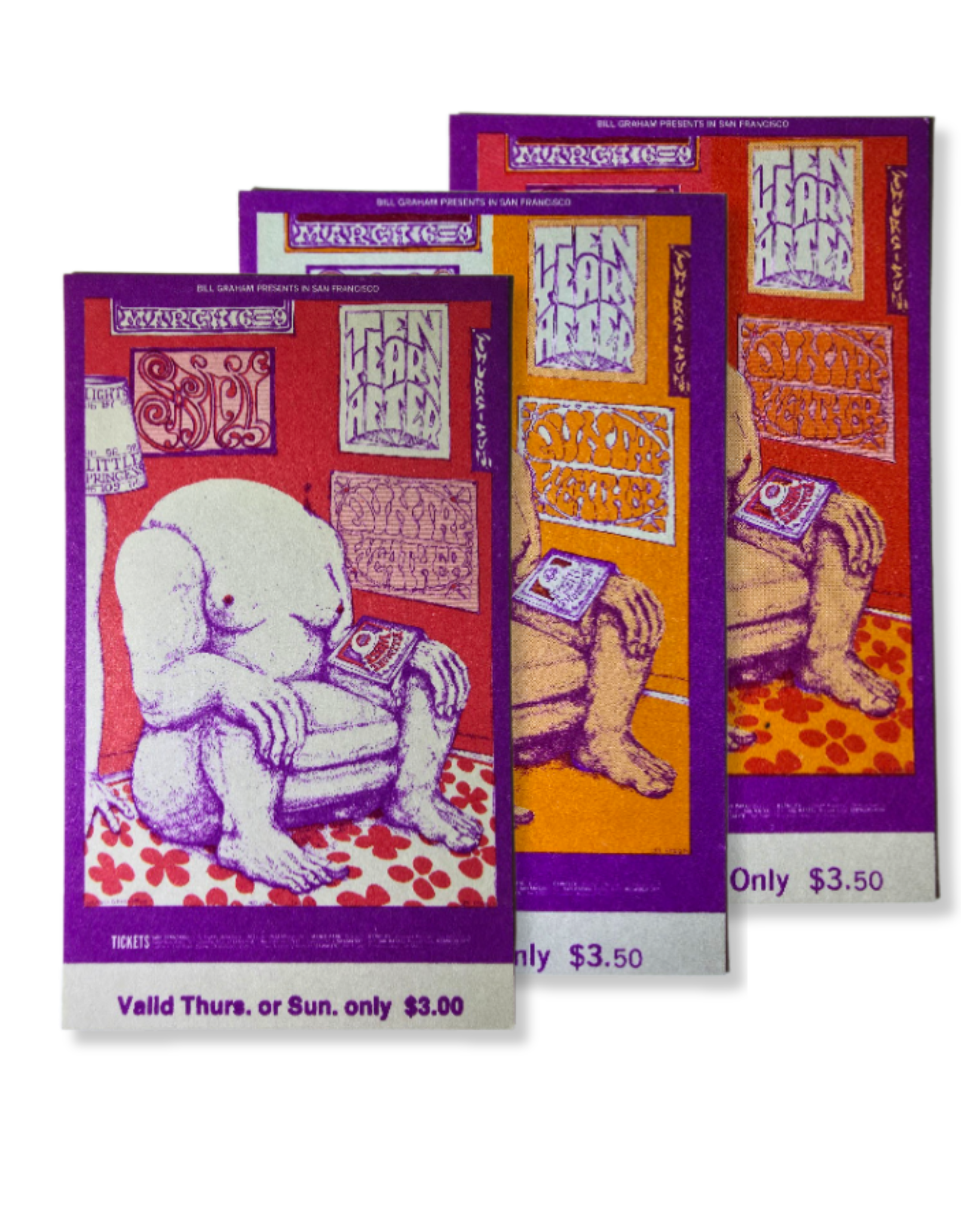 Vintage Ticket Bundle - 3 Night Run - Ten Years After, Spirit, Country Weather West by Lee Conklin - March 6-9, 1969 - The Fillmore